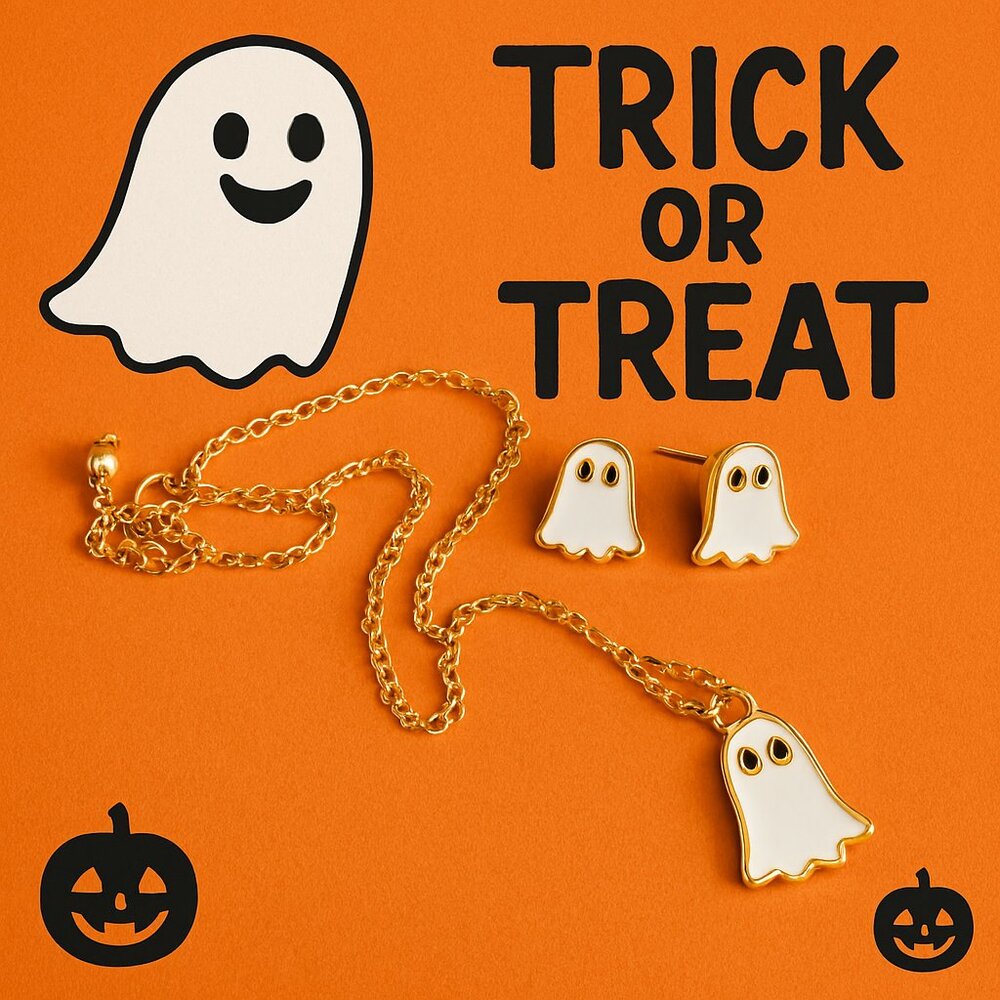 New!! Boo-tiful Ghost Jewelry Set Necklace & Studs 👻